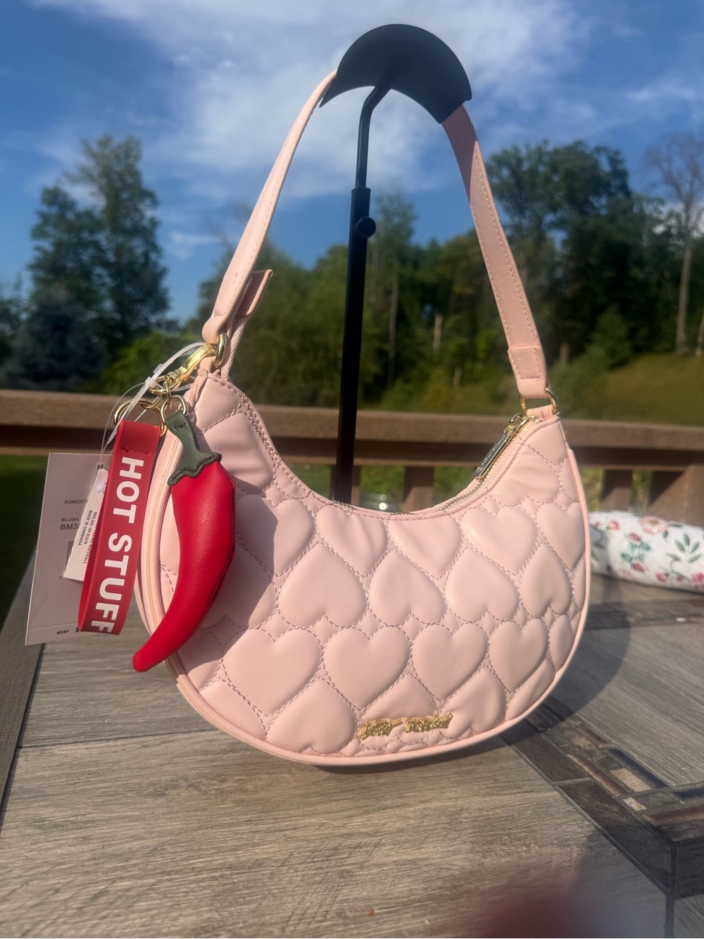 NWT Betsey Johnson Quilted Heart Hobo Shoulder Bag Spicy - Picture 3 of 9